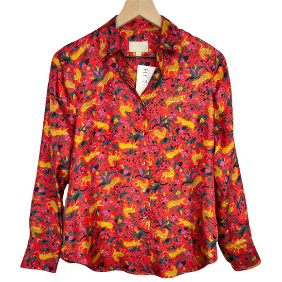 J. Crew Tops - ♦️SOLD♦️J. Crew Collection Silk Twill Button Up in Jungle Cat Floral Print
